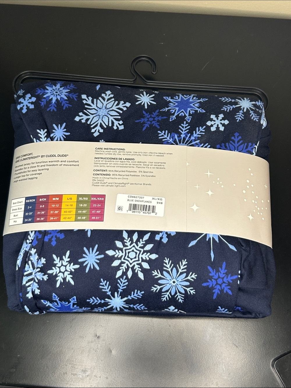 Cuddl Duds Navy Blue Snowflake 2-Piece Base Layer Set - Picture 2 of 3